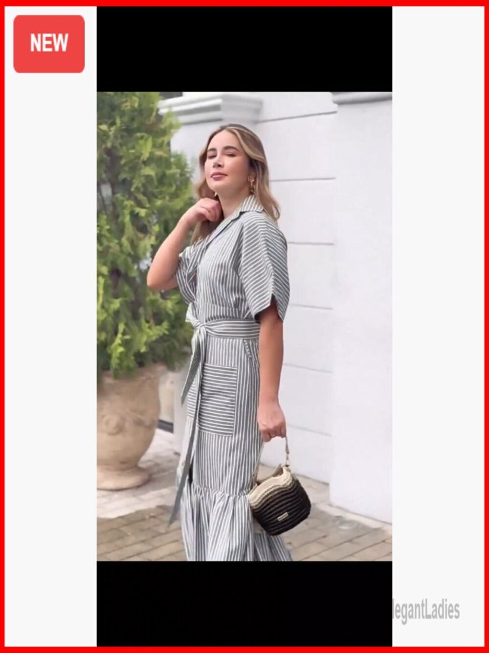Striped Button Down Maxi Dress with Belt and Pockets - Picture 7 of 7